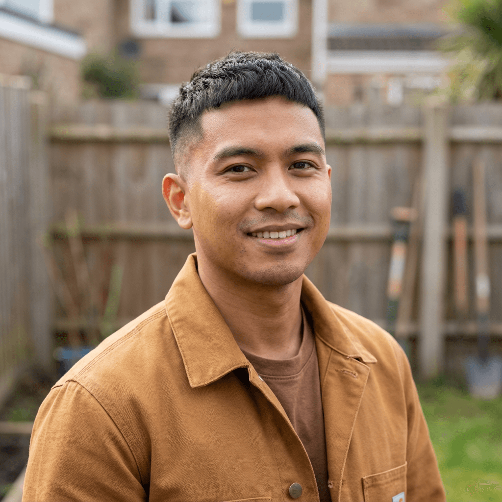 Male homeowner in his early 30s, Black, calm and reassuring presence suitable for first-time homeowner